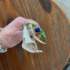 White Calla Lily Floral Bracelet with Crystal Accents